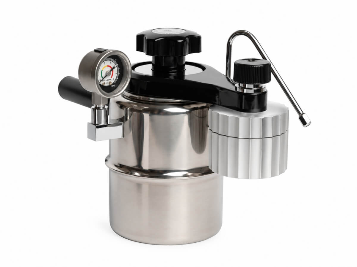Bellman | Stovetop Espresso Maker & Steamer w. Brew Head Attachment & Pressure Gauge